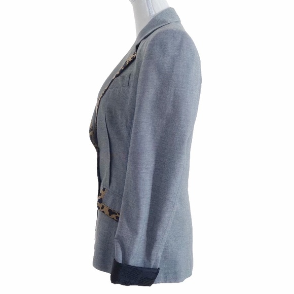 JOHN GALLIANO GREY LEOPARD PRINT SILK BLEND NOTCHED LAPEL BUTTON BLAZER - S - Picture 2 of 12